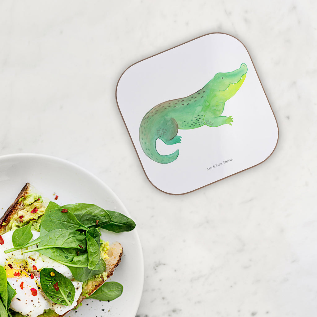 Quadratische Untersetzer Krokodil Bierdeckel, Glasuntersetzer, Untersetzer Gläser, Getränkeuntersetzer, Meerestiere, Meer, Urlaub, Krokodil, Krokodile, verrückt sein, spontan sein, Abenteuerlust, Reiselust, Freundin, beste Freundin, Lieblingsmensch