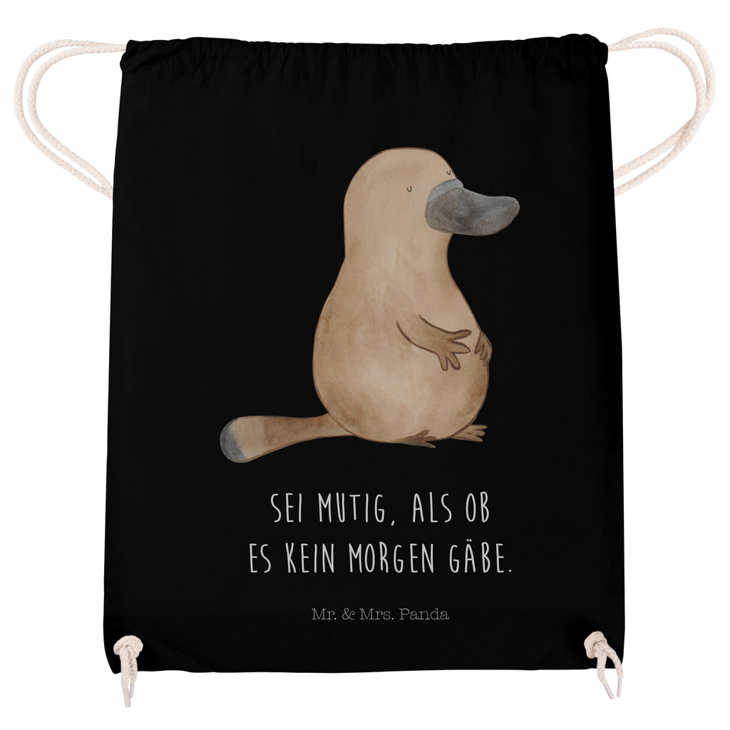 Sportbeutel Schnabeltier mutig Turnbeutel, Beutel, Sporttasche, Tasche, Stoffbeutel, Meerestiere, Meer, Urlaub, Schnabeltier, Mut, mutig, Lebensweisheit, Schnabeltiere, Motivation, Training, Büro, Arbeit, Neuanfang, Neustart, Weltreise, Raodtrip