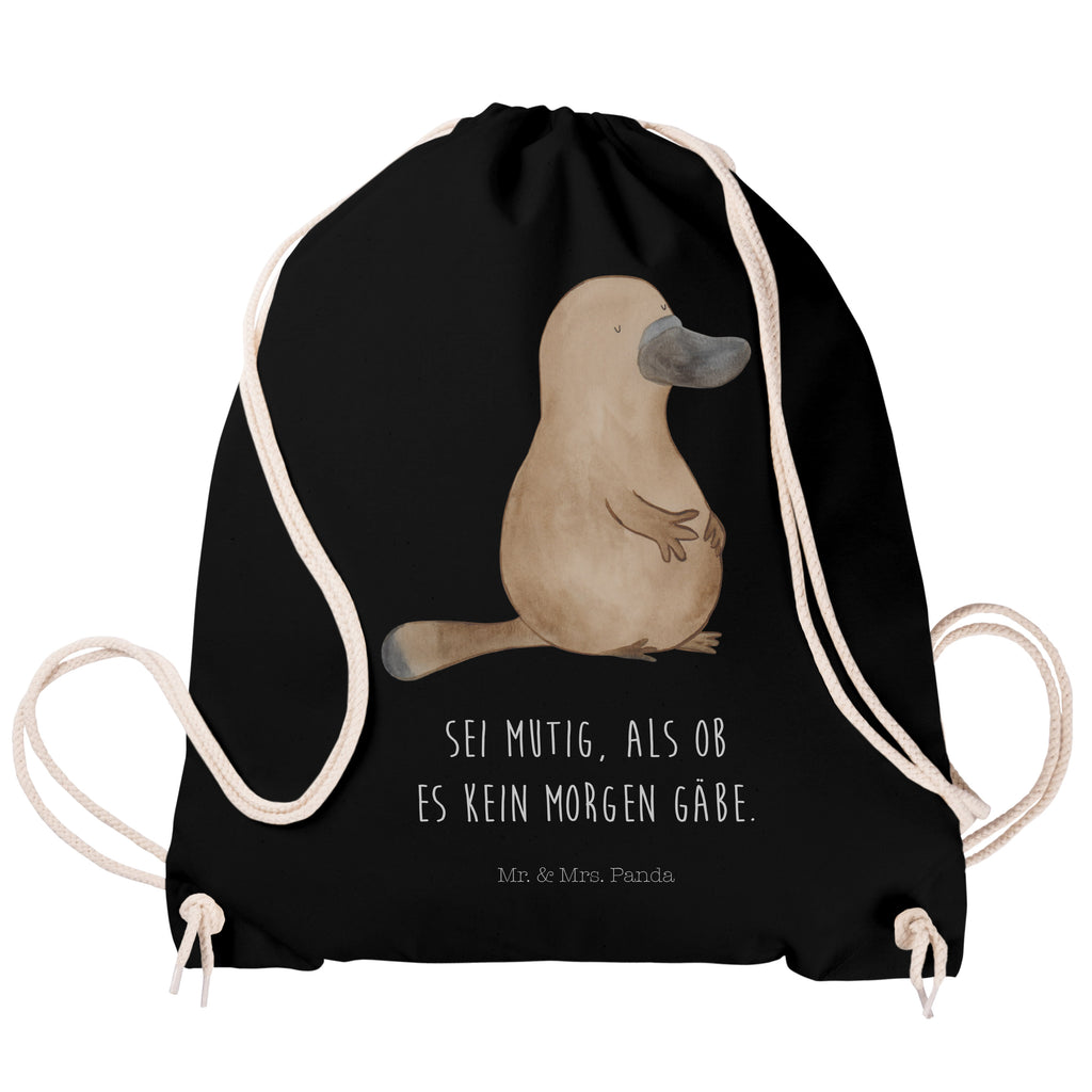 Sportbeutel Schnabeltier mutig Turnbeutel, Beutel, Sporttasche, Tasche, Stoffbeutel, Meerestiere, Meer, Urlaub, Schnabeltier, Mut, mutig, Lebensweisheit, Schnabeltiere, Motivation, Training, Büro, Arbeit, Neuanfang, Neustart, Weltreise, Raodtrip