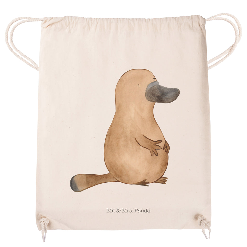 Sportbeutel Schnabeltier mutig Turnbeutel, Beutel, Sporttasche, Tasche, Stoffbeutel, Meerestiere, Meer, Urlaub, Schnabeltier, Mut, mutig, Lebensweisheit, Schnabeltiere, Motivation, Training, Büro, Arbeit, Neuanfang, Neustart, Weltreise, Raodtrip