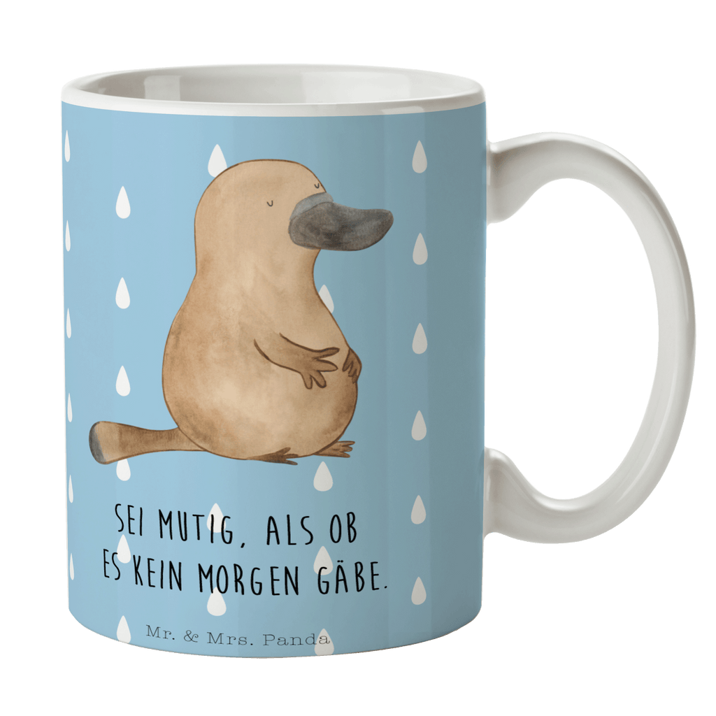 Tasse Schnabeltier mutig Schnabeltier, Mut, mutig, Lebensweisheit, Schnabeltiere, Motivation, Training, Büro, Arbeit, Neuanfang, Neustart, Weltreise, Raodtrip	 Becher, Kaffeetasse, Kaffeebecher, Tee, Frühstück, Büro  Meerestiere, Meer, Urlaub