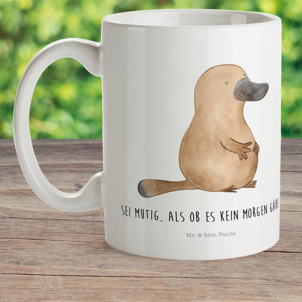 Kindertasse Schnabeltier mutig Kunststoff Tasse, Kindergarten, Tasse, Trinkbecher, Camping Becher, Kaffeetasse, Kunststoffbecher, Kindergartenbecher, Outdoorgeschirr, Kunststoffgeschirr, Reisebecher, Reisetasse, Kinderbecher, Meerestiere, Meer, Urlaub, Schnabeltier, Mut, mutig, Lebensweisheit, Schnabeltiere, Motivation, Training, Büro, Arbeit, Neuanfang, Neustart, Weltreise, Raodtrip