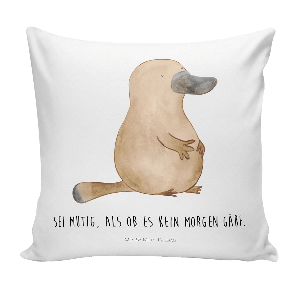 40x40 Kissen Schnabeltier mutig Kissenhülle, Kopfkissen, Sofakissen, Dekokissen, Motivkissen, Meerestiere, Meer, Urlaub, Schnabeltier, Mut, mutig, Lebensweisheit, Schnabeltiere, Motivation, Training, Büro, Arbeit, Neuanfang, Neustart, Weltreise, Raodtrip