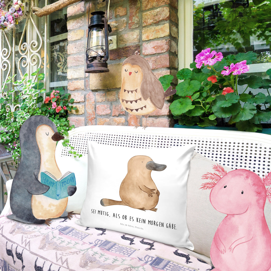 40x40 Kissen Schnabeltier mutig Kissenhülle, Kopfkissen, Sofakissen, Dekokissen, Motivkissen, Meerestiere, Meer, Urlaub, Schnabeltier, Mut, mutig, Lebensweisheit, Schnabeltiere, Motivation, Training, Büro, Arbeit, Neuanfang, Neustart, Weltreise, Raodtrip