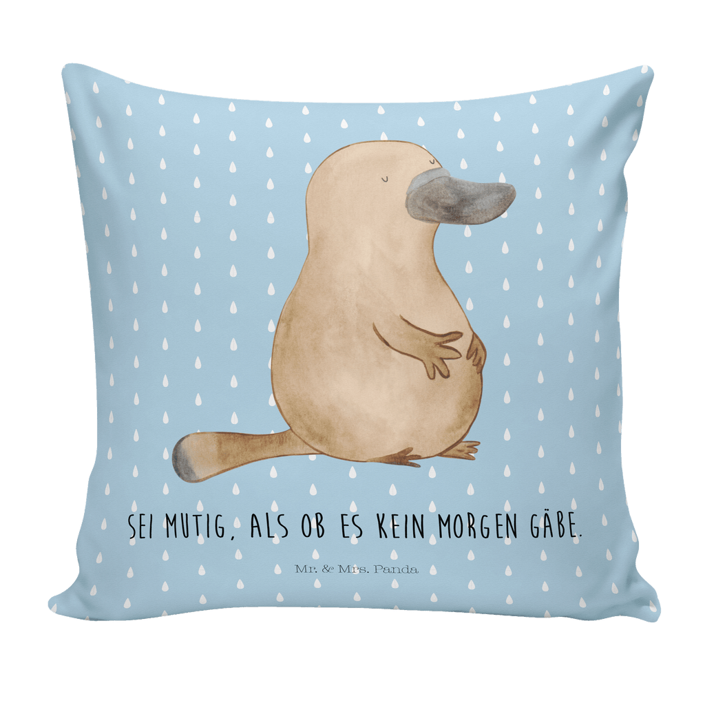 40x40 Kissen Schnabeltier mutig Kissenhülle, Kopfkissen, Sofakissen, Dekokissen, Motivkissen, Meerestiere, Meer, Urlaub, Schnabeltier, Mut, mutig, Lebensweisheit, Schnabeltiere, Motivation, Training, Büro, Arbeit, Neuanfang, Neustart, Weltreise, Raodtrip