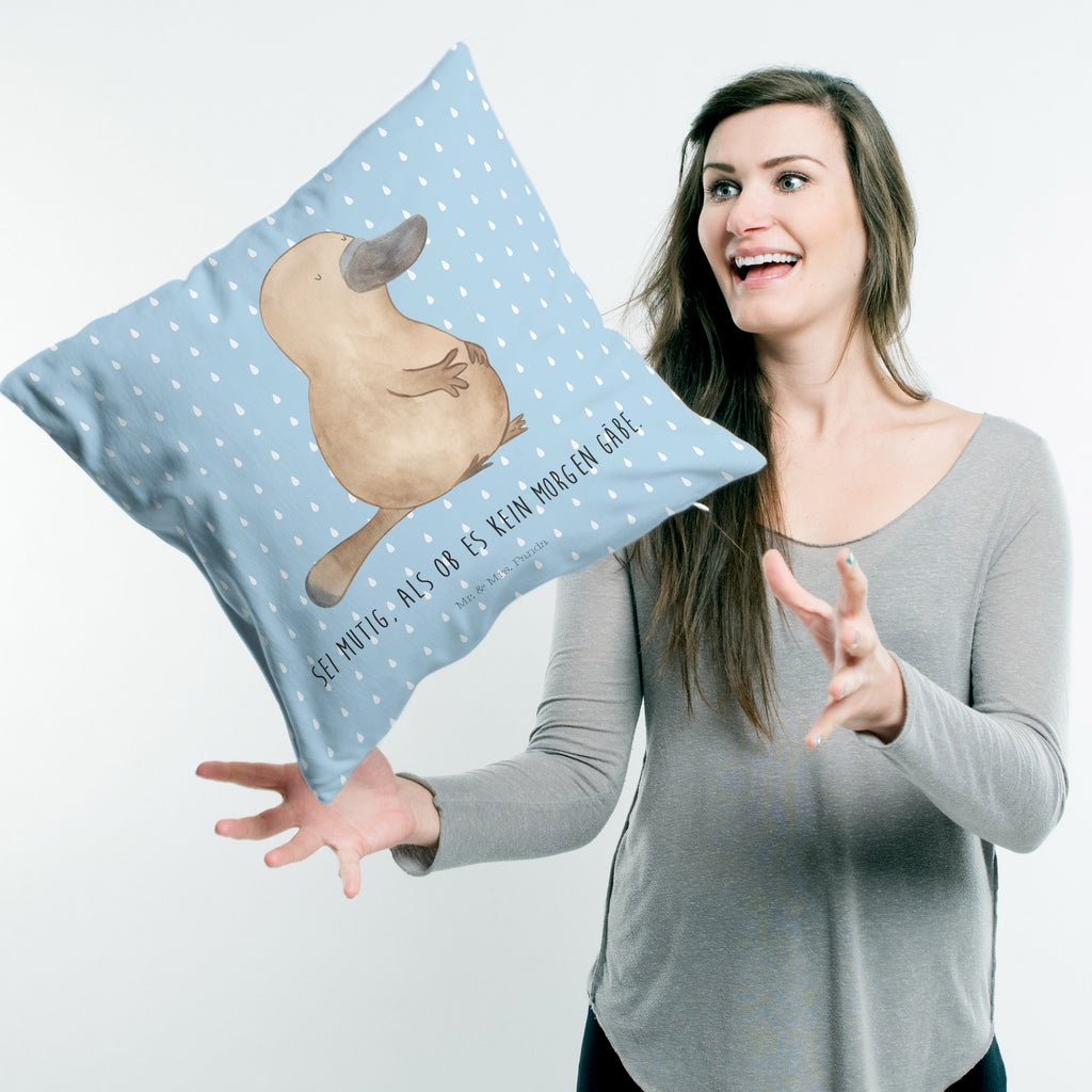 40x40 Kissen Schnabeltier mutig Kissenhülle, Kopfkissen, Sofakissen, Dekokissen, Motivkissen, Meerestiere, Meer, Urlaub, Schnabeltier, Mut, mutig, Lebensweisheit, Schnabeltiere, Motivation, Training, Büro, Arbeit, Neuanfang, Neustart, Weltreise, Raodtrip