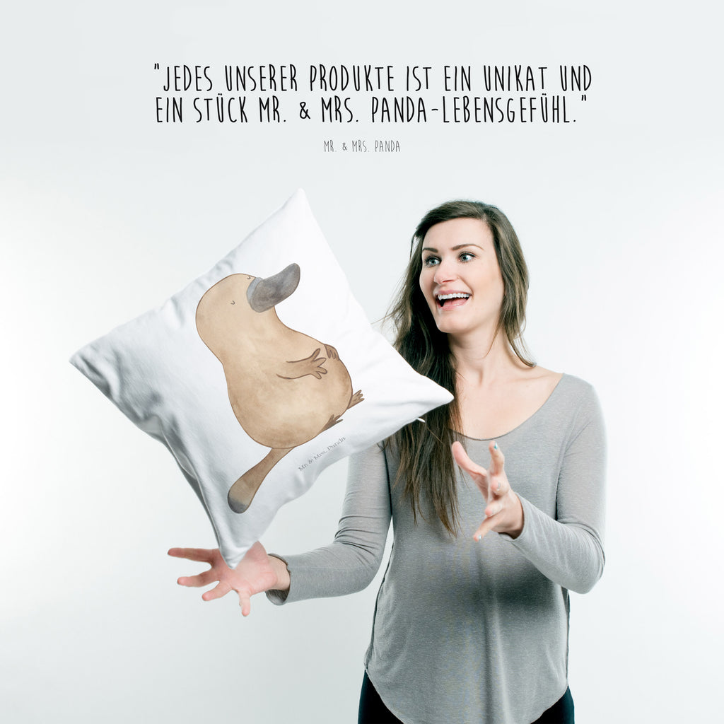 40x40 Kissen Schnabeltier mutig Kissenhülle, Kopfkissen, Sofakissen, Dekokissen, Motivkissen, Meerestiere, Meer, Urlaub, Schnabeltier, Mut, mutig, Lebensweisheit, Schnabeltiere, Motivation, Training, Büro, Arbeit, Neuanfang, Neustart, Weltreise, Raodtrip