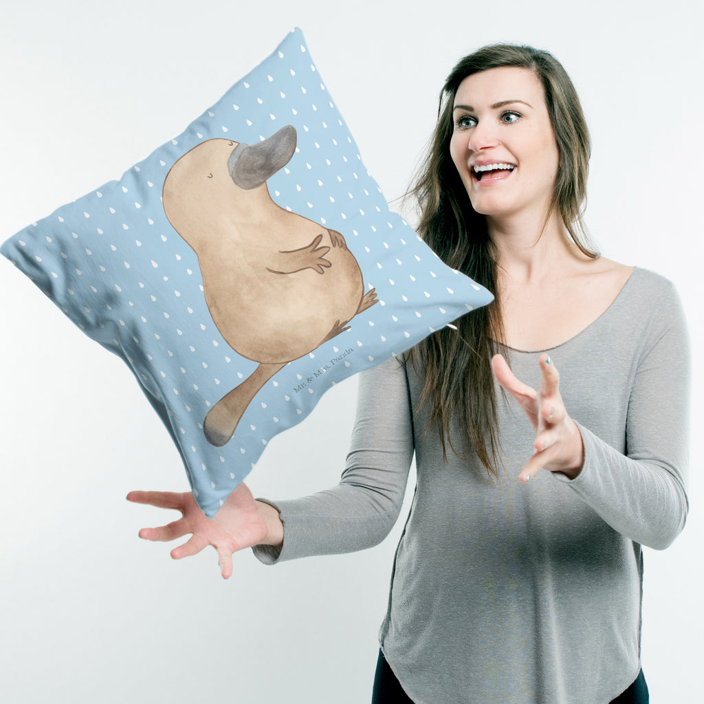 40x40 Kissen Schnabeltier mutig Kissenhülle, Kopfkissen, Sofakissen, Dekokissen, Motivkissen, Meerestiere, Meer, Urlaub, Schnabeltier, Mut, mutig, Lebensweisheit, Schnabeltiere, Motivation, Training, Büro, Arbeit, Neuanfang, Neustart, Weltreise, Raodtrip