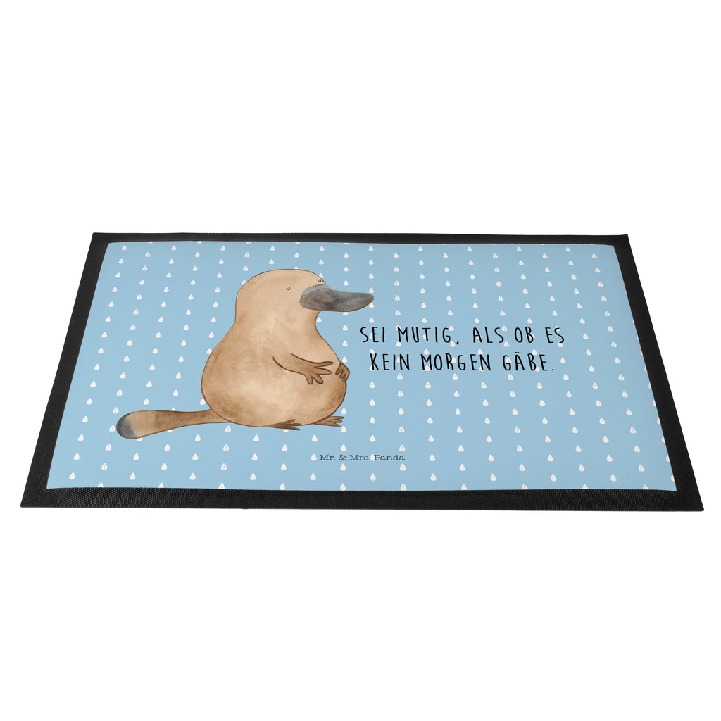 Fußmatte Schnabeltier mutig Schnabeltier, Mut, mutig, Lebensweisheit, Schnabeltiere, Motivation, Training, Büro, Arbeit, Neuanfang, Neustart, Weltreise, Raodtrip	 Türvorleger, Schmutzmatte, Fußabtreter, Matte, Schmutzfänger, Fußabstreifer, Schmutzfangmatte, Türmatte, Motivfußmatte,  Haustürmatte, Vorleger  Meerestiere, Meer, Urlaub