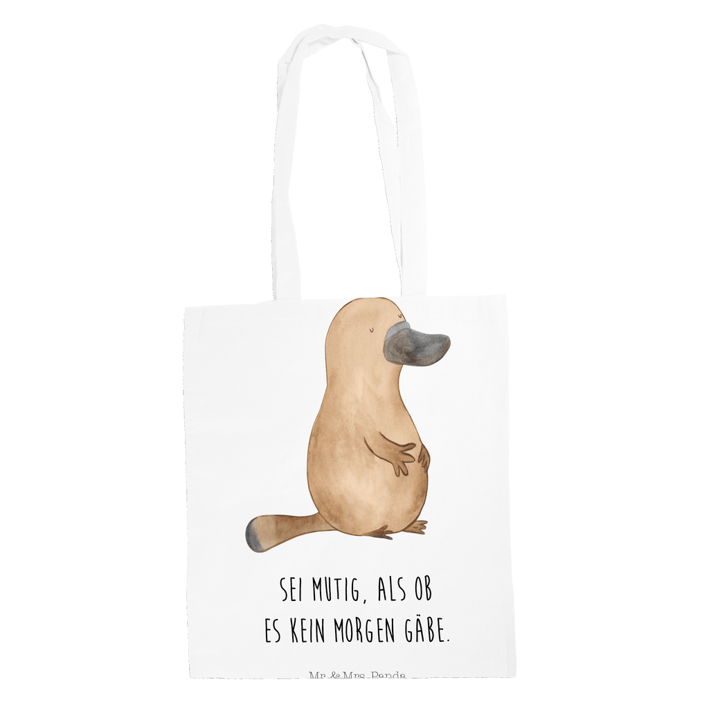 Tragetasche Schnabeltier mutig Beuteltasche, Beutel, Einkaufstasche, Jutebeutel, Stoffbeutel, Meerestiere, Meer, Urlaub, Schnabeltier, Mut, mutig, Lebensweisheit, Schnabeltiere, Motivation, Training, Büro, Arbeit, Neuanfang, Neustart, Weltreise, Raodtrip