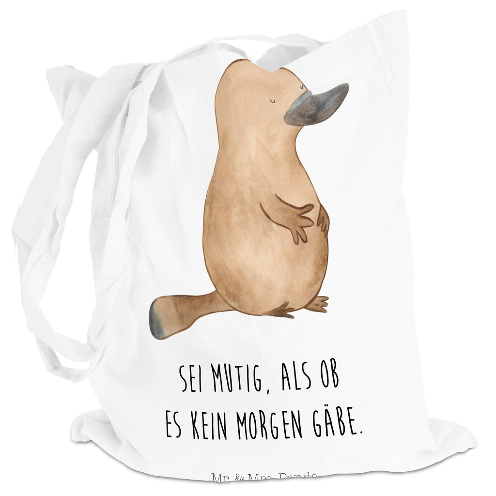 Tragetasche Schnabeltier mutig Beuteltasche, Beutel, Einkaufstasche, Jutebeutel, Stoffbeutel, Meerestiere, Meer, Urlaub, Schnabeltier, Mut, mutig, Lebensweisheit, Schnabeltiere, Motivation, Training, Büro, Arbeit, Neuanfang, Neustart, Weltreise, Raodtrip