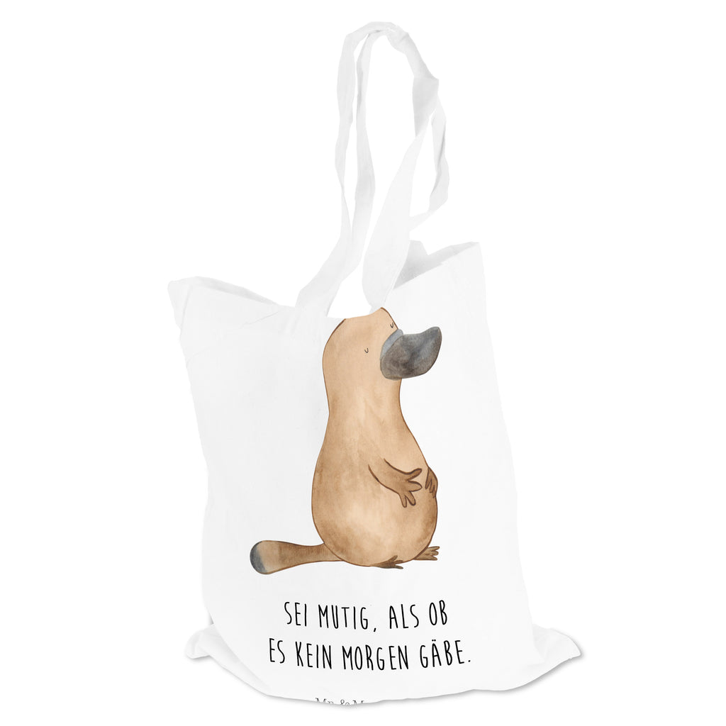 Tragetasche Schnabeltier mutig Beuteltasche, Beutel, Einkaufstasche, Jutebeutel, Stoffbeutel, Meerestiere, Meer, Urlaub, Schnabeltier, Mut, mutig, Lebensweisheit, Schnabeltiere, Motivation, Training, Büro, Arbeit, Neuanfang, Neustart, Weltreise, Raodtrip
