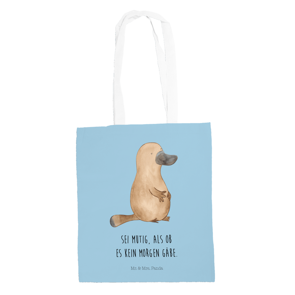 Tragetasche Schnabeltier mutig Beuteltasche, Beutel, Einkaufstasche, Jutebeutel, Stoffbeutel, Meerestiere, Meer, Urlaub, Schnabeltier, Mut, mutig, Lebensweisheit, Schnabeltiere, Motivation, Training, Büro, Arbeit, Neuanfang, Neustart, Weltreise, Raodtrip
