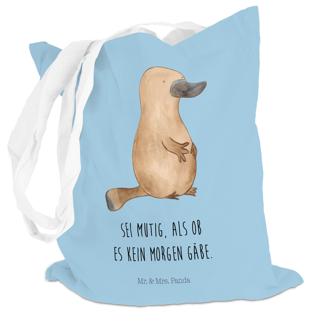 Tragetasche Schnabeltier mutig Beuteltasche, Beutel, Einkaufstasche, Jutebeutel, Stoffbeutel, Meerestiere, Meer, Urlaub, Schnabeltier, Mut, mutig, Lebensweisheit, Schnabeltiere, Motivation, Training, Büro, Arbeit, Neuanfang, Neustart, Weltreise, Raodtrip
