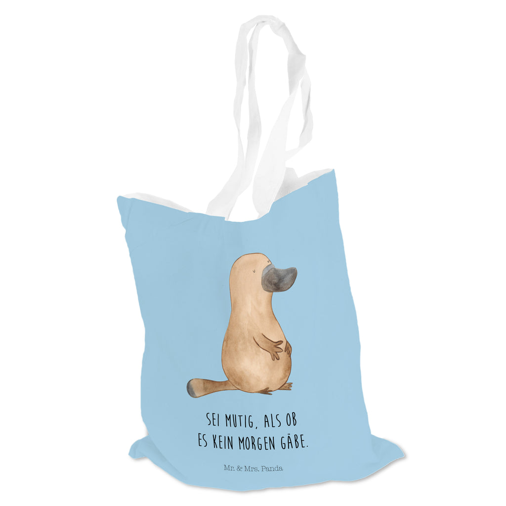Tragetasche Schnabeltier mutig Beuteltasche, Beutel, Einkaufstasche, Jutebeutel, Stoffbeutel, Meerestiere, Meer, Urlaub, Schnabeltier, Mut, mutig, Lebensweisheit, Schnabeltiere, Motivation, Training, Büro, Arbeit, Neuanfang, Neustart, Weltreise, Raodtrip