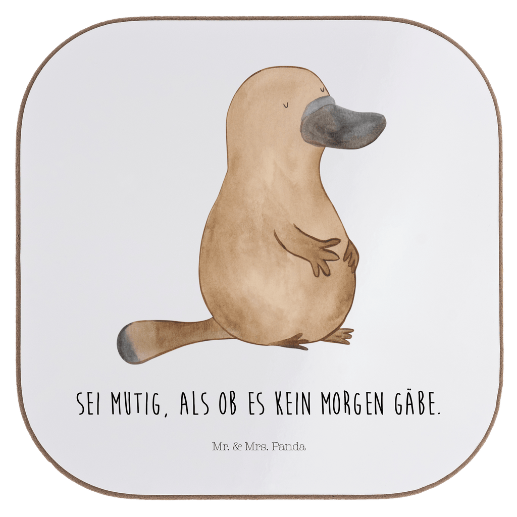 Quadratische Untersetzer Schnabeltier mutig Bierdeckel, Glasuntersetzer, Untersetzer Gläser, Getränkeuntersetzer, Meerestiere, Meer, Urlaub, Schnabeltier, Mut, mutig, Lebensweisheit, Schnabeltiere, Motivation, Training, Büro, Arbeit, Neuanfang, Neustart, Weltreise, Raodtrip