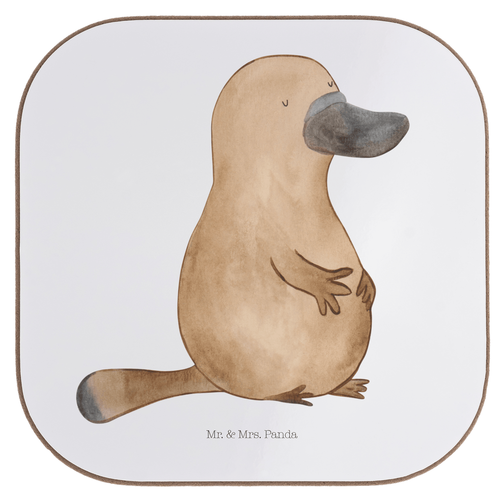 Quadratische Untersetzer Schnabeltier mutig Bierdeckel, Glasuntersetzer, Untersetzer Gläser, Getränkeuntersetzer, Meerestiere, Meer, Urlaub, Schnabeltier, Mut, mutig, Lebensweisheit, Schnabeltiere, Motivation, Training, Büro, Arbeit, Neuanfang, Neustart, Weltreise, Raodtrip