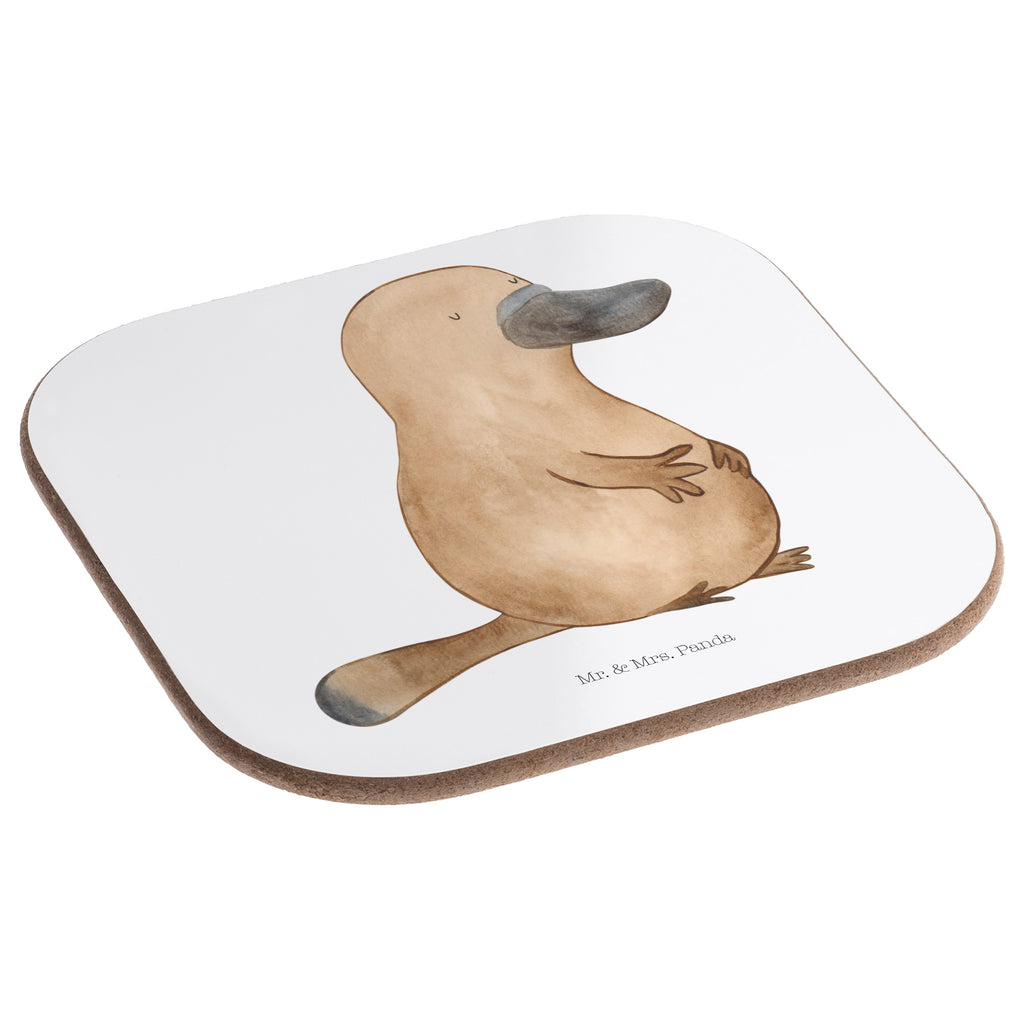 Quadratische Untersetzer Schnabeltier mutig Bierdeckel, Glasuntersetzer, Untersetzer Gläser, Getränkeuntersetzer, Meerestiere, Meer, Urlaub, Schnabeltier, Mut, mutig, Lebensweisheit, Schnabeltiere, Motivation, Training, Büro, Arbeit, Neuanfang, Neustart, Weltreise, Raodtrip