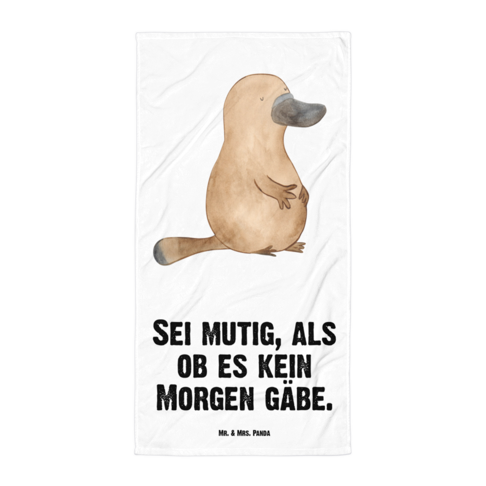 XL Badehandtuch Schnabeltier mutig Handtuch, Badetuch, Duschtuch, Strandtuch, Saunatuch, Meerestiere, Meer, Urlaub, Schnabeltier, Mut, mutig, Lebensweisheit, Schnabeltiere, Motivation, Training, Büro, Arbeit, Neuanfang, Neustart, Weltreise, Raodtrip