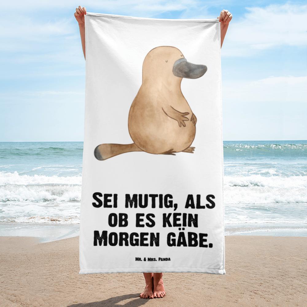XL Badehandtuch Schnabeltier mutig Handtuch, Badetuch, Duschtuch, Strandtuch, Saunatuch, Meerestiere, Meer, Urlaub, Schnabeltier, Mut, mutig, Lebensweisheit, Schnabeltiere, Motivation, Training, Büro, Arbeit, Neuanfang, Neustart, Weltreise, Raodtrip