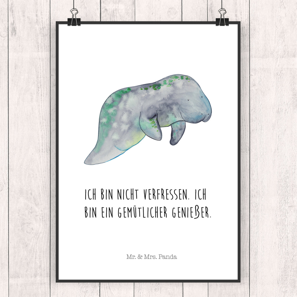 Poster Seekuh chillt Poster, Wandposter, Bild, Wanddeko, Küchenposter, Kinderposter, Wanddeko Bild, Raumdekoration, Wanddekoration, Handgemaltes Poster, Mr. & Mrs. Panda Poster, Designposter, Kunstdruck, Posterdruck, Meerestiere, Meer, Urlaub, Seekuh, Seekühe, Diät, Abnehmen, Zucker, Diätwahn, Essen, Süßigkeiten