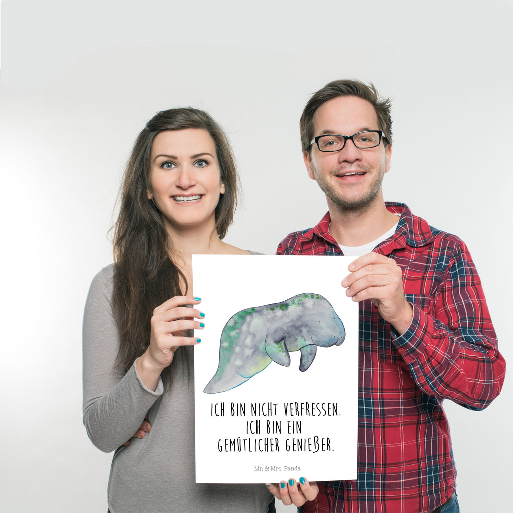 Poster Seekuh chillt Poster, Wandposter, Bild, Wanddeko, Küchenposter, Kinderposter, Wanddeko Bild, Raumdekoration, Wanddekoration, Handgemaltes Poster, Mr. & Mrs. Panda Poster, Designposter, Kunstdruck, Posterdruck, Meerestiere, Meer, Urlaub, Seekuh, Seekühe, Diät, Abnehmen, Zucker, Diätwahn, Essen, Süßigkeiten