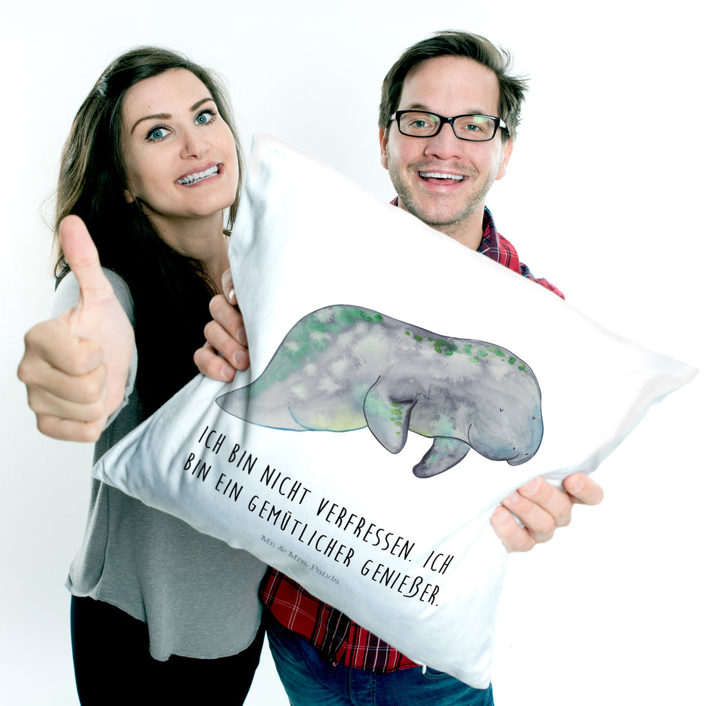 40x40 Kissen Seekuh chillt Kissenhülle, Kopfkissen, Sofakissen, Dekokissen, Motivkissen, Meerestiere, Meer, Urlaub, Seekuh, Seekühe, Diät, Abnehmen, Zucker, Diätwahn, Essen, Süßigkeiten