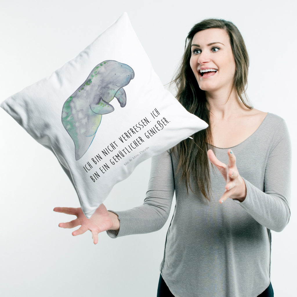 40x40 Kissen Seekuh chillt Kissenhülle, Kopfkissen, Sofakissen, Dekokissen, Motivkissen, Meerestiere, Meer, Urlaub, Seekuh, Seekühe, Diät, Abnehmen, Zucker, Diätwahn, Essen, Süßigkeiten