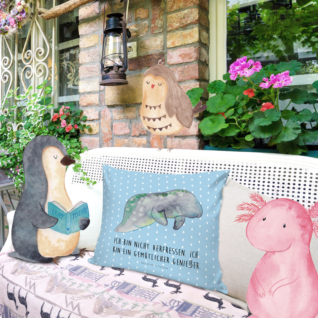 40x40 Kissen Seekuh chillt Kissenhülle, Kopfkissen, Sofakissen, Dekokissen, Motivkissen, Meerestiere, Meer, Urlaub, Seekuh, Seekühe, Diät, Abnehmen, Zucker, Diätwahn, Essen, Süßigkeiten