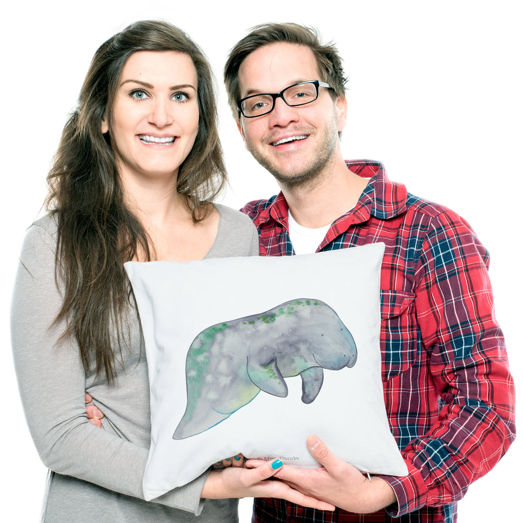 40x40 Kissen Seekuh chillt Kissenhülle, Kopfkissen, Sofakissen, Dekokissen, Motivkissen, Meerestiere, Meer, Urlaub, Seekuh, Seekühe, Diät, Abnehmen, Zucker, Diätwahn, Essen, Süßigkeiten