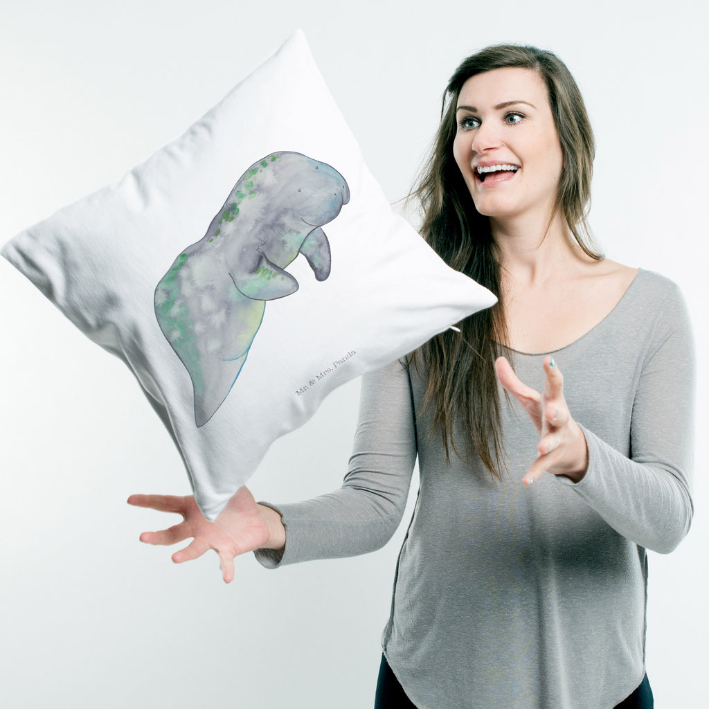 40x40 Kissen Seekuh chillt Kissenhülle, Kopfkissen, Sofakissen, Dekokissen, Motivkissen, Meerestiere, Meer, Urlaub, Seekuh, Seekühe, Diät, Abnehmen, Zucker, Diätwahn, Essen, Süßigkeiten