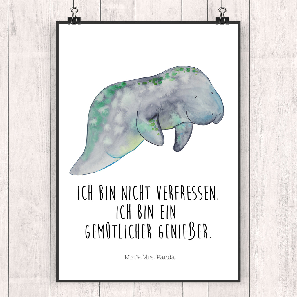 Poster Seekuh chillt Poster, Wandposter, Bild, Wanddeko, Küchenposter, Kinderposter, Wanddeko Bild, Raumdekoration, Wanddekoration, Handgemaltes Poster, Mr. & Mrs. Panda Poster, Designposter, Kunstdruck, Posterdruck, Meerestiere, Meer, Urlaub, Seekuh, Seekühe, Diät, Abnehmen, Zucker, Diätwahn, Essen, Süßigkeiten