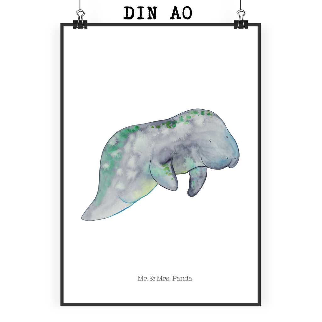 Poster Seekuh chillt Poster, Wandposter, Bild, Wanddeko, Küchenposter, Kinderposter, Wanddeko Bild, Raumdekoration, Wanddekoration, Handgemaltes Poster, Mr. & Mrs. Panda Poster, Designposter, Kunstdruck, Posterdruck, Meerestiere, Meer, Urlaub, Seekuh, Seekühe, Diät, Abnehmen, Zucker, Diätwahn, Essen, Süßigkeiten