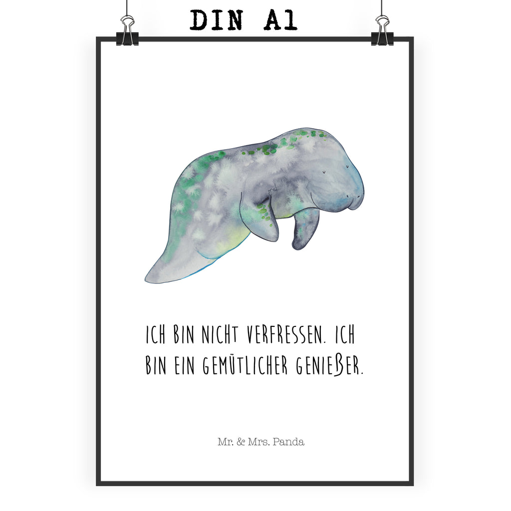 Poster Seekuh chillt Poster, Wandposter, Bild, Wanddeko, Küchenposter, Kinderposter, Wanddeko Bild, Raumdekoration, Wanddekoration, Handgemaltes Poster, Mr. & Mrs. Panda Poster, Designposter, Kunstdruck, Posterdruck, Meerestiere, Meer, Urlaub, Seekuh, Seekühe, Diät, Abnehmen, Zucker, Diätwahn, Essen, Süßigkeiten