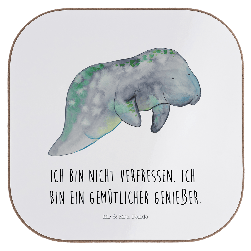 Quadratische Untersetzer Seekuh chillt Bierdeckel, Glasuntersetzer, Untersetzer Gläser, Getränkeuntersetzer, Meerestiere, Meer, Urlaub, Seekuh, Seekühe, Diät, Abnehmen, Zucker, Diätwahn, Essen, Süßigkeiten