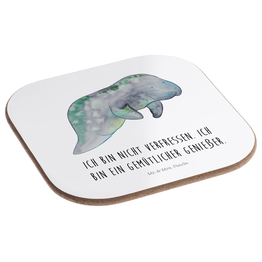 Quadratische Untersetzer Seekuh chillt Bierdeckel, Glasuntersetzer, Untersetzer Gläser, Getränkeuntersetzer, Meerestiere, Meer, Urlaub, Seekuh, Seekühe, Diät, Abnehmen, Zucker, Diätwahn, Essen, Süßigkeiten