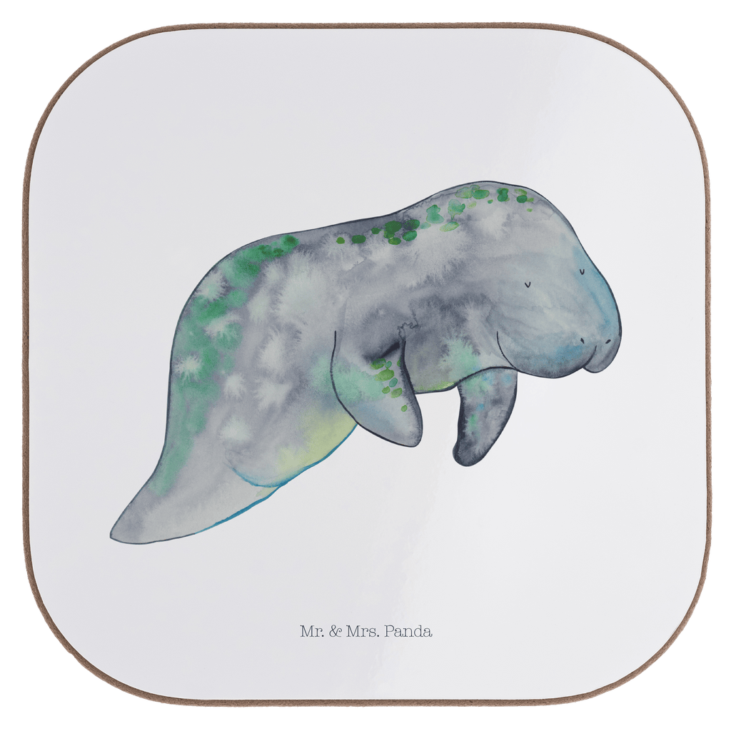 Quadratische Untersetzer Seekuh chillt Bierdeckel, Glasuntersetzer, Untersetzer Gläser, Getränkeuntersetzer, Meerestiere, Meer, Urlaub, Seekuh, Seekühe, Diät, Abnehmen, Zucker, Diätwahn, Essen, Süßigkeiten