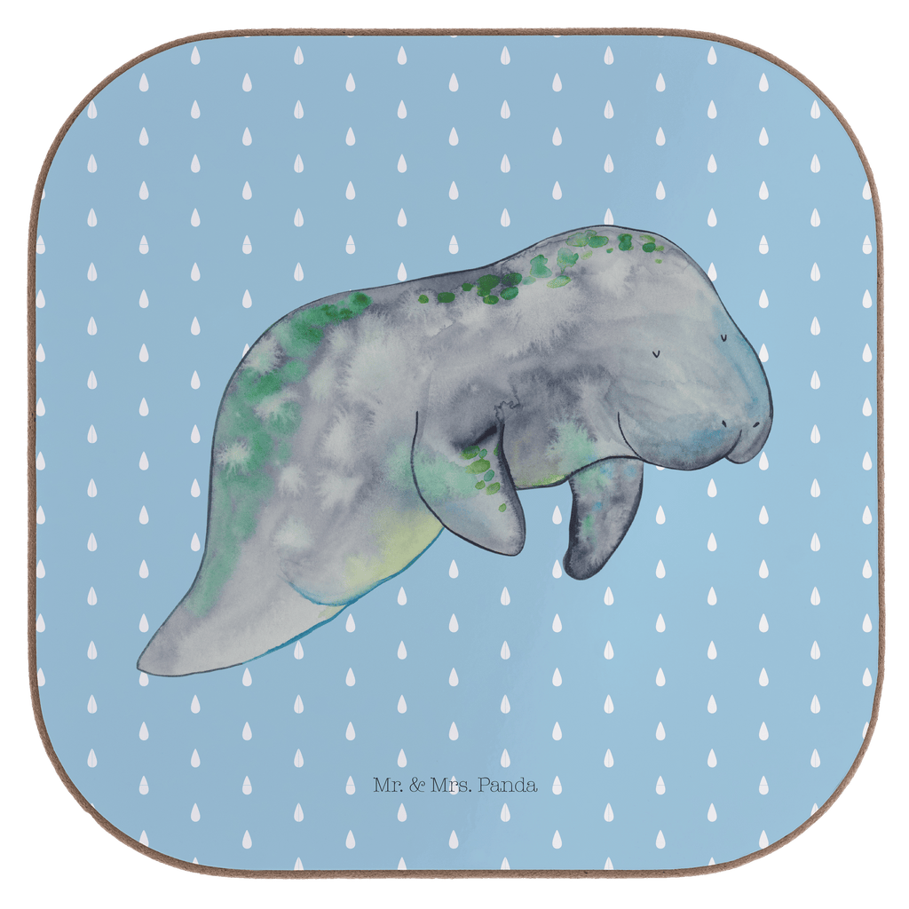 Quadratische Untersetzer Seekuh chillt Bierdeckel, Glasuntersetzer, Untersetzer Gläser, Getränkeuntersetzer, Meerestiere, Meer, Urlaub, Seekuh, Seekühe, Diät, Abnehmen, Zucker, Diätwahn, Essen, Süßigkeiten