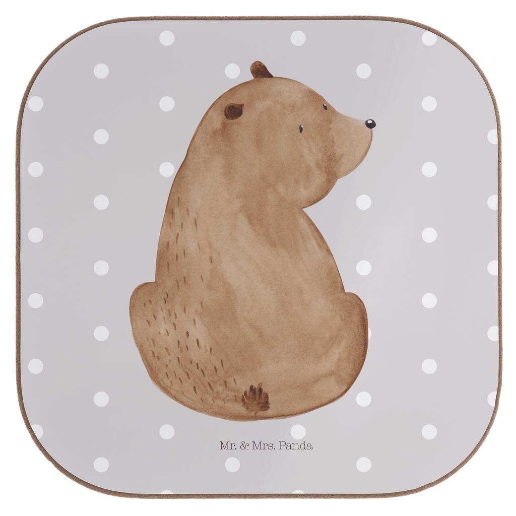 Quadratische Untersetzer Bär Schulterblick Bierdeckel, Glasuntersetzer, Untersetzer Gläser, Getränkeuntersetzer, Bär, Teddy, Teddybär, Selbstachtung, Weltansicht, Motivation, Bären, Bärenliebe, Weisheit