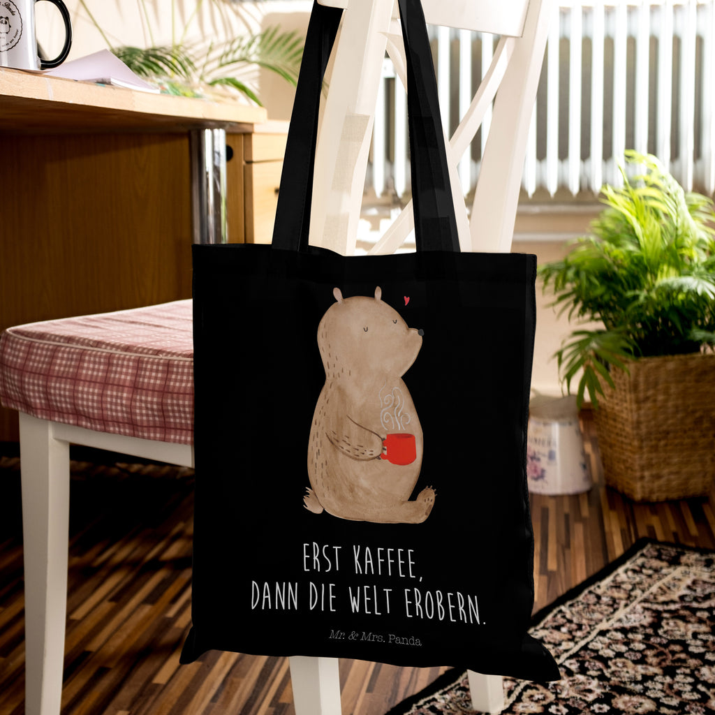Tragetasche Bär Kaffee Beuteltasche, Beutel, Einkaufstasche, Jutebeutel, Stoffbeutel, Bär, Teddy, Teddybär, Kaffee, Coffee, Bären, guten Morgen, Morgenroutine, Welt erobern, Welt retten, Motivation