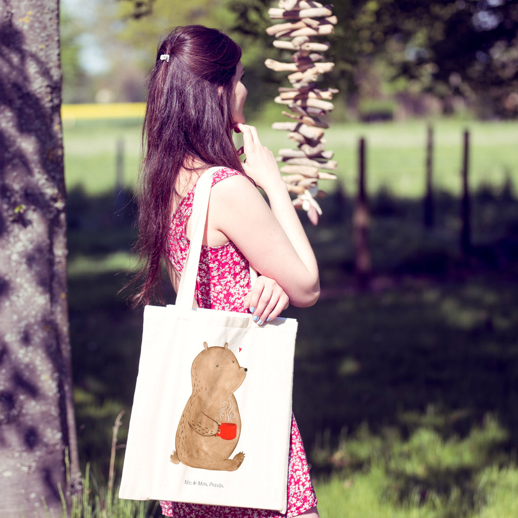 Tragetasche Bär Kaffee Beuteltasche, Beutel, Einkaufstasche, Jutebeutel, Stoffbeutel, Bär, Teddy, Teddybär, Kaffee, Coffee, Bären, guten Morgen, Morgenroutine, Welt erobern, Welt retten, Motivation