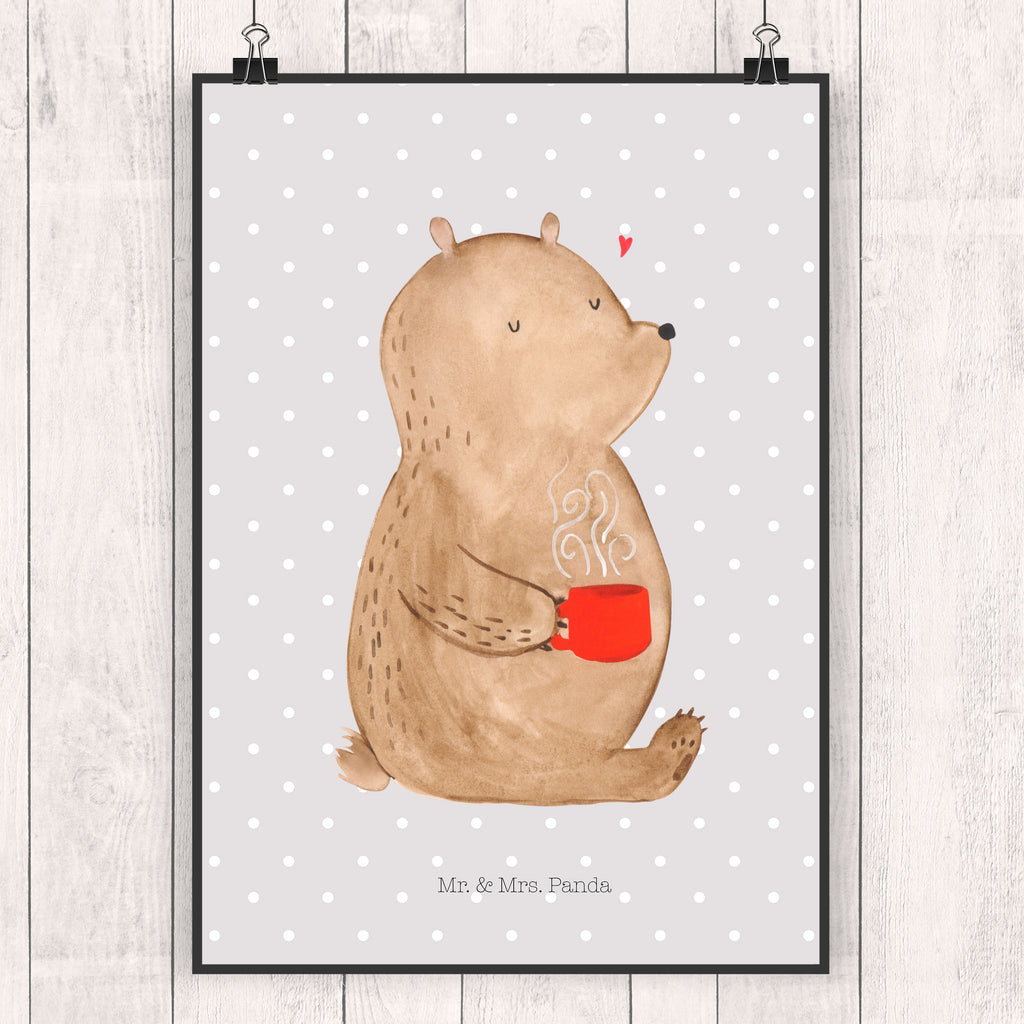 Poster Bär Kaffee Poster, Wandposter, Bild, Wanddeko, Küchenposter, Kinderposter, Wanddeko Bild, Raumdekoration, Wanddekoration, Handgemaltes Poster, Mr. & Mrs. Panda Poster, Designposter, Kunstdruck, Posterdruck, Bär, Teddy, Teddybär, Kaffee, Coffee, Bären, guten Morgen, Morgenroutine, Welt erobern, Welt retten, Motivation