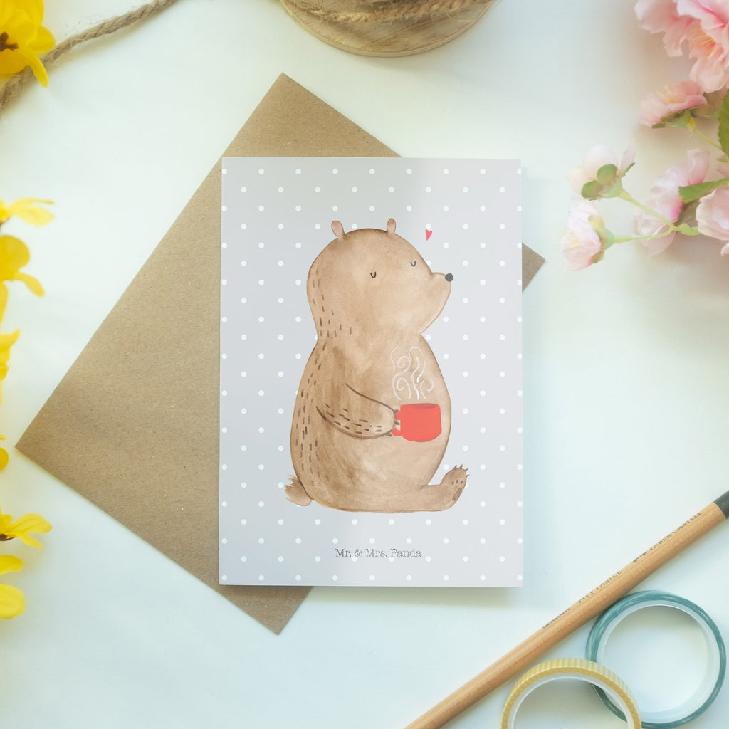 Grußkarte Bär Kaffee Klappkarte, Einladungskarte, Glückwunschkarte, Hochzeitskarte, Geburtstagskarte, Karte, Bär, Teddy, Teddybär, Kaffee, Coffee, Bären, guten Morgen, Morgenroutine, Welt erobern, Welt retten, Motivation