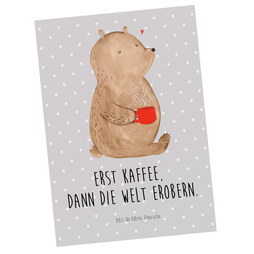 Postkarte Bär Kaffee Geschenkkarte, Grußkarte, Karte, Einladung, Ansichtskarte, Geburtstagskarte, Einladungskarte, Dankeskarte, Bär, Teddy, Teddybär, Kaffee, Coffee, Bären, guten Morgen, Morgenroutine, Welt erobern, Welt retten, Motivation