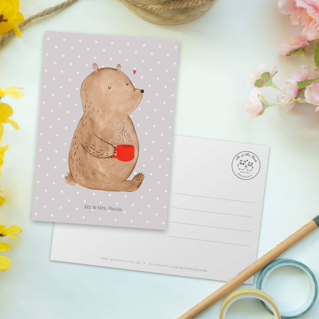 Postkarte Bär Kaffee Geschenkkarte, Grußkarte, Karte, Einladung, Ansichtskarte, Geburtstagskarte, Einladungskarte, Dankeskarte, Bär, Teddy, Teddybär, Kaffee, Coffee, Bären, guten Morgen, Morgenroutine, Welt erobern, Welt retten, Motivation