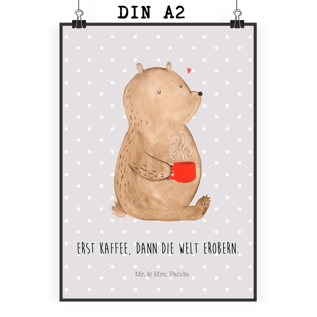 Poster Bär Kaffee Poster, Wandposter, Bild, Wanddeko, Küchenposter, Kinderposter, Wanddeko Bild, Raumdekoration, Wanddekoration, Handgemaltes Poster, Mr. & Mrs. Panda Poster, Designposter, Kunstdruck, Posterdruck, Bär, Teddy, Teddybär, Kaffee, Coffee, Bären, guten Morgen, Morgenroutine, Welt erobern, Welt retten, Motivation