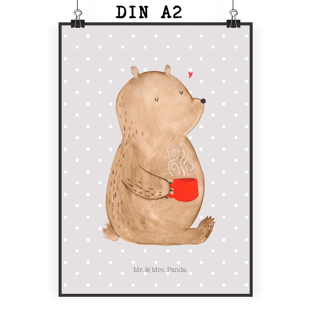Poster Bär Kaffee Poster, Wandposter, Bild, Wanddeko, Küchenposter, Kinderposter, Wanddeko Bild, Raumdekoration, Wanddekoration, Handgemaltes Poster, Mr. & Mrs. Panda Poster, Designposter, Kunstdruck, Posterdruck, Bär, Teddy, Teddybär, Kaffee, Coffee, Bären, guten Morgen, Morgenroutine, Welt erobern, Welt retten, Motivation