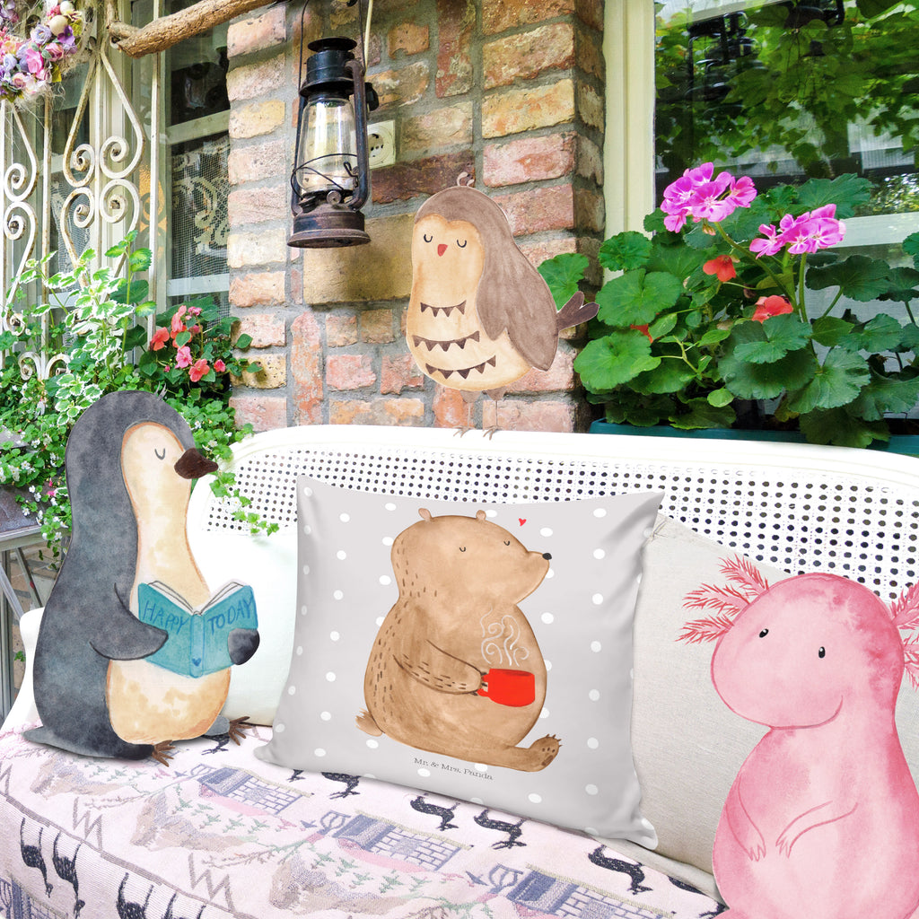 40x40 Kissen Bär Kaffee Kissenhülle, Kopfkissen, Sofakissen, Dekokissen, Motivkissen, Bär, Teddy, Teddybär, Kaffee, Coffee, Bären, guten Morgen, Morgenroutine, Welt erobern, Welt retten, Motivation