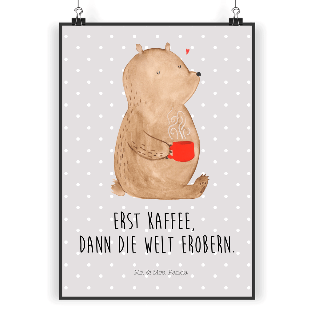Poster Bär Kaffee Poster, Wandposter, Bild, Wanddeko, Küchenposter, Kinderposter, Wanddeko Bild, Raumdekoration, Wanddekoration, Handgemaltes Poster, Mr. & Mrs. Panda Poster, Designposter, Kunstdruck, Posterdruck, Bär, Teddy, Teddybär, Kaffee, Coffee, Bären, guten Morgen, Morgenroutine, Welt erobern, Welt retten, Motivation