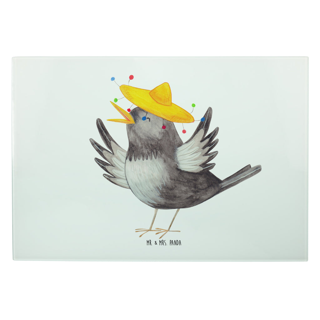 XL Glas Schneidbrett Rabe mit Sombrero Glasschneidebrett, Schneidebrett, Frühstücksbrett, Küche, Tiermotive, Gute Laune, lustige Sprüche, Tiere, Rabe, Vogel, Vögel, Spruch positiv, fröhlich sein, glücklich sein, Glück Spruch, froh, Elster, Motivation